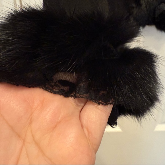 Vtg Bloomingdale’s Cardigan Women’s M Black Cashmere Silk Fur Lace Trim Y2K 90s - Picture 4 of 8